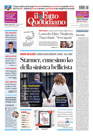 Prima pagina Il Fatto Quotidiano di oggi - Quotidiano nazionale