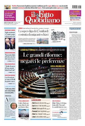 Prima pagina Il Fatto Quotidiano di oggi - Quotidiano nazionale