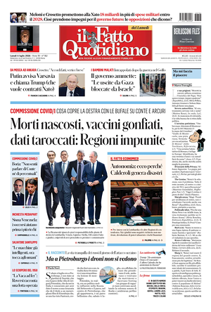 Prima pagina Il Fatto Quotidiano di oggi - Quotidiano nazionale