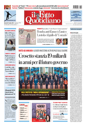 Prima pagina Il Fatto Quotidiano di oggi - Quotidiano nazionale
