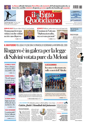 Prima pagina Il Fatto Quotidiano di oggi - Quotidiano nazionale