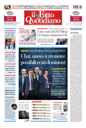 Prima pagina Il Fatto Quotidiano di oggi - Quotidiano nazionale