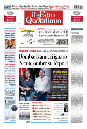 Prima pagina Il Fatto Quotidiano di oggi - Quotidiano nazionale