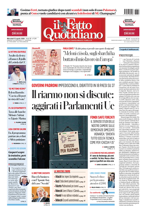 Prima pagina Il Fatto Quotidiano di oggi - Quotidiano nazionale
