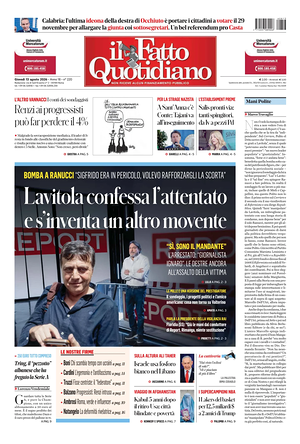 Prima pagina Il Fatto Quotidiano di oggi - Quotidiano nazionale