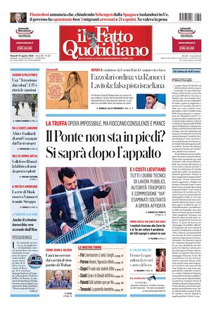 Prima pagina Il Fatto Quotidiano di oggi - Quotidiano nazionale