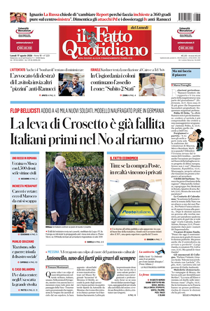 Prima pagina Il Fatto Quotidiano di oggi - Quotidiano nazionale