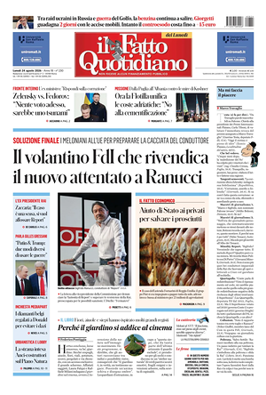 Prima pagina Il Fatto Quotidiano di oggi - Quotidiano nazionale