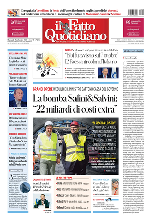 Prima pagina Il Fatto Quotidiano di oggi - Quotidiano nazionale