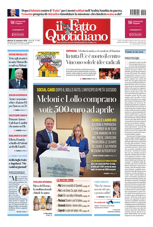 Prima pagina Il Fatto Quotidiano di oggi - Quotidiano nazionale