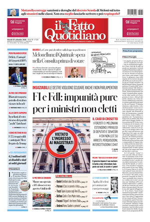 Prima pagina Il Fatto Quotidiano di oggi - Quotidiano nazionale
