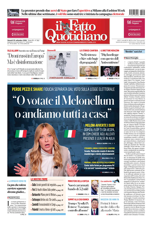 Prima pagina Il Fatto Quotidiano di oggi - Quotidiano nazionale