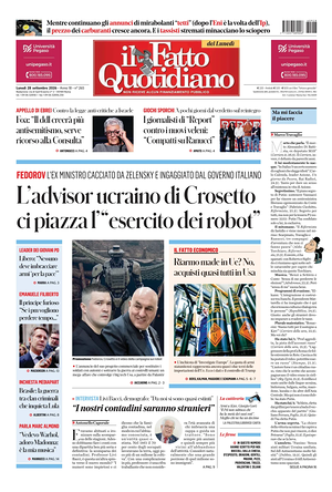 Prima pagina Il Fatto Quotidiano di oggi - Quotidiano nazionale
