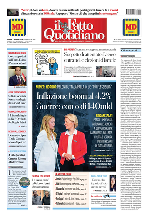 Prima pagina Il Fatto Quotidiano di oggi - Quotidiano nazionale