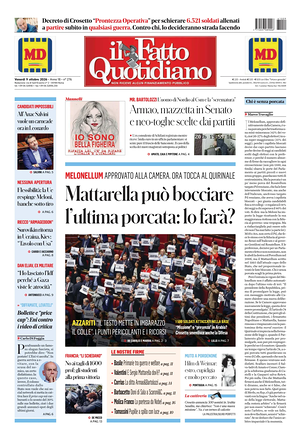 Prima pagina Il Fatto Quotidiano di oggi - Quotidiano nazionale