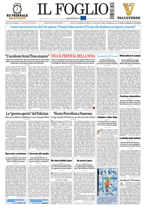 Prima pagina Il Foglio di oggi - Quotidiano nazionale