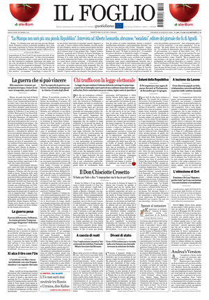 Prima pagina Il Foglio di oggi - Quotidiano nazionale