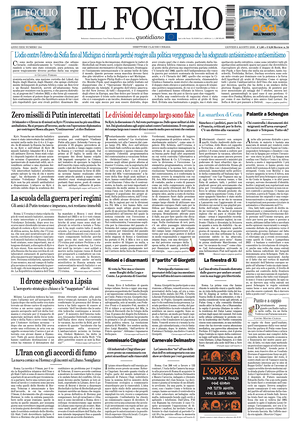 Prima pagina Il Foglio di oggi - Quotidiano nazionale