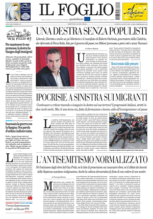 Prima pagina Il Foglio di oggi - Quotidiano nazionale