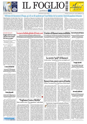 Prima pagina Il Foglio di oggi - Quotidiano nazionale