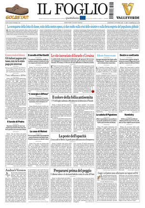Prima pagina Il Foglio di oggi - Quotidiano nazionale