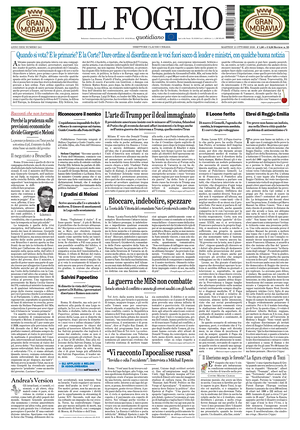 Prima pagina Il Foglio di oggi - Quotidiano nazionale