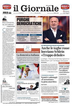 Prima pagina Il Giornale di oggi - Quotidiano nazionale