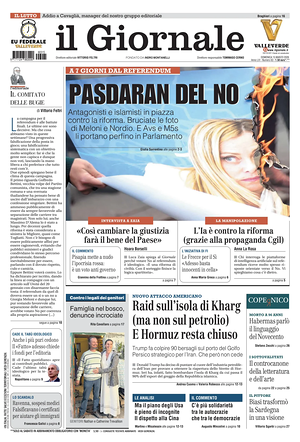 Prima pagina Il Giornale di oggi - Quotidiano nazionale