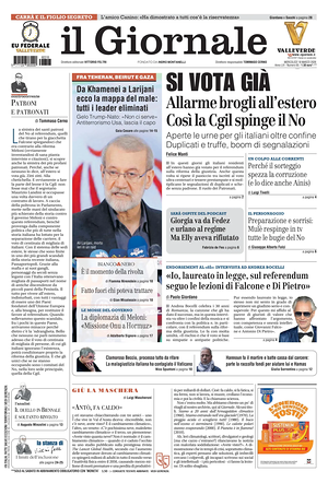 Prima pagina Il Giornale di oggi - Quotidiano nazionale
