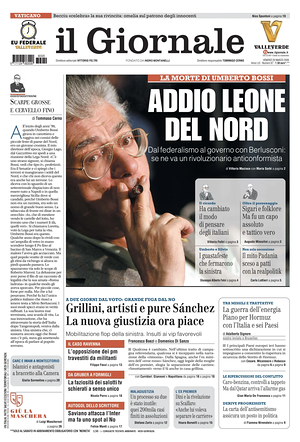 Prima pagina Il Giornale di oggi - Quotidiano nazionale