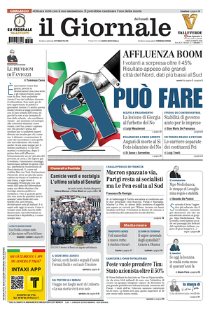 Prima pagina Il Giornale di oggi - Quotidiano nazionale