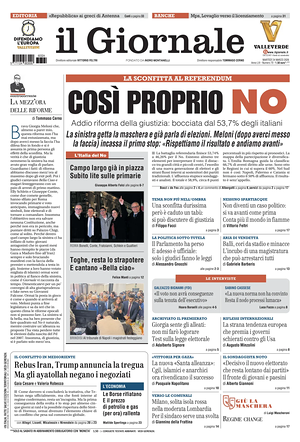 Prima pagina Il Giornale di oggi - Quotidiano nazionale