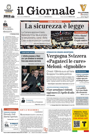 Prima pagina Il Giornale di oggi - Quotidiano nazionale