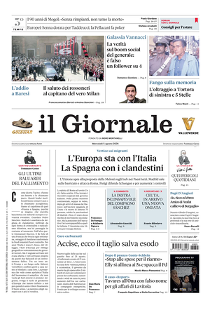 Prima pagina Il Giornale di oggi - Quotidiano nazionale
