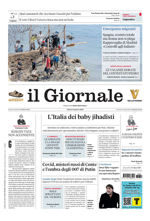 Prima pagina Il Giornale di oggi - Quotidiano nazionale