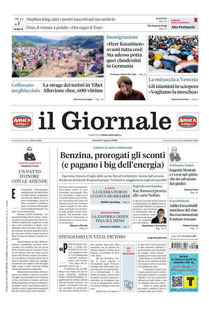 Prima pagina Il Giornale di oggi - Quotidiano nazionale