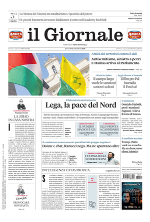 Prima pagina Il Giornale di oggi - Quotidiano nazionale