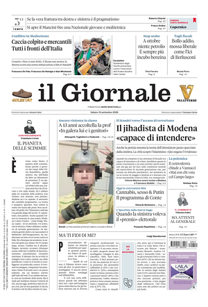 Prima pagina Il Giornale di oggi - Quotidiano nazionale