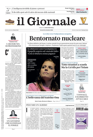 Prima pagina Il Giornale di oggi - Quotidiano nazionale
