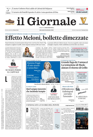 Prima pagina Il Giornale di oggi - Quotidiano nazionale