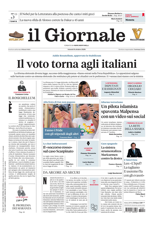 Prima pagina Il Giornale di oggi - Quotidiano nazionale