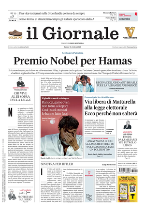 Prima pagina Il Giornale di oggi - Quotidiano nazionale