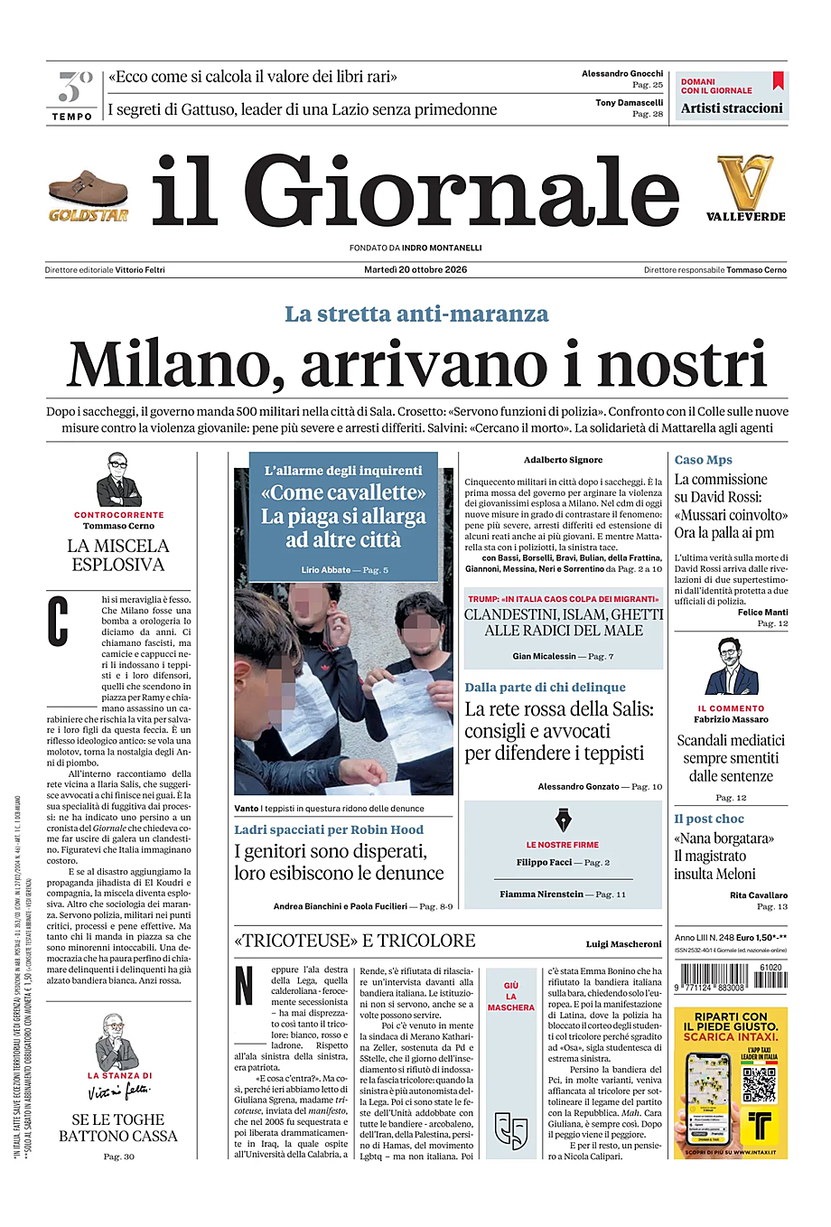 Prima pagina Il Giornale di oggi - Edicola 20 Ottobre 2026