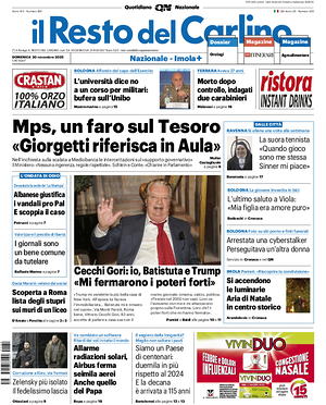 Prima pagina Il Resto del Carlino di oggi - Quotidiano regionale