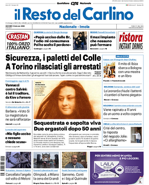 Prima pagina Il Resto del Carlino di oggi - Quotidiano regionale