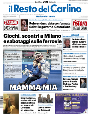 Prima pagina Il Resto del Carlino di oggi - Quotidiano regionale