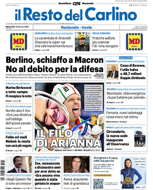 Prima pagina Il Resto del Carlino di oggi - Quotidiano regionale