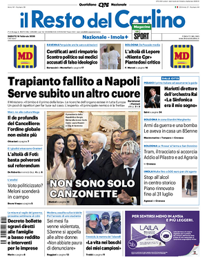 Prima pagina Il Resto del Carlino di oggi - Quotidiano regionale