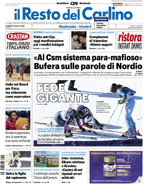 Prima pagina Il Resto del Carlino di oggi - Quotidiano regionale