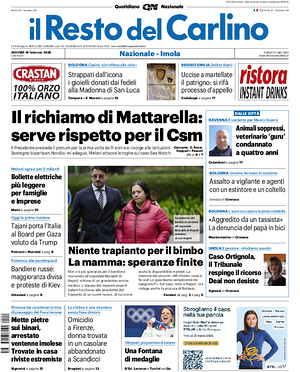 Prima pagina Il Resto del Carlino di oggi - Quotidiano regionale